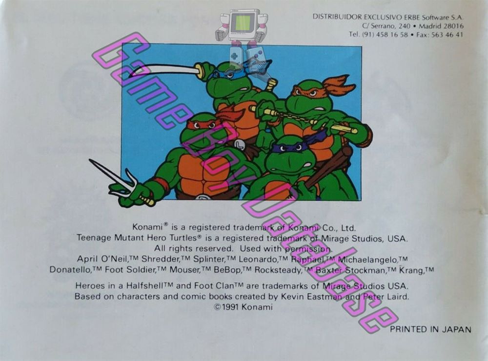 Teenage Mutant Hero Turtles Fall of the Foot Clan ESP Back of the booklet