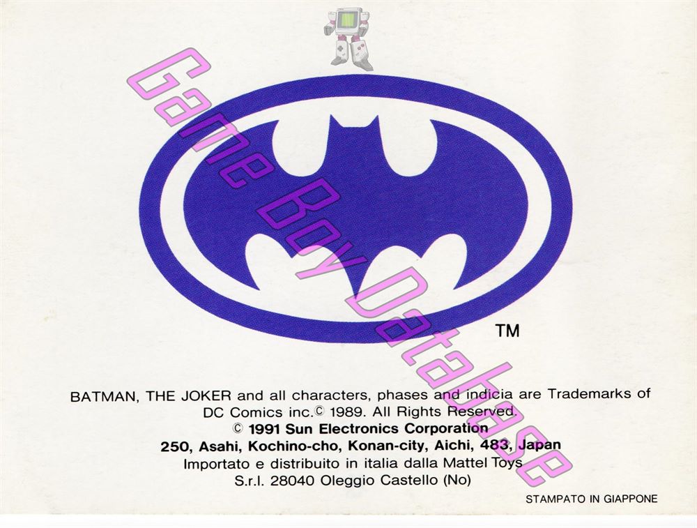 Batman the Video Game ITA Back of the booklet