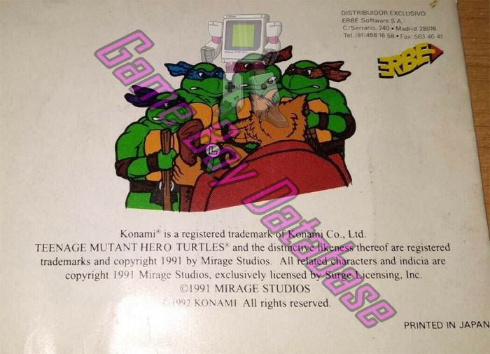 Teenage Mutant Hero Turtles II Back from the Sewers ESP Back of the booklet