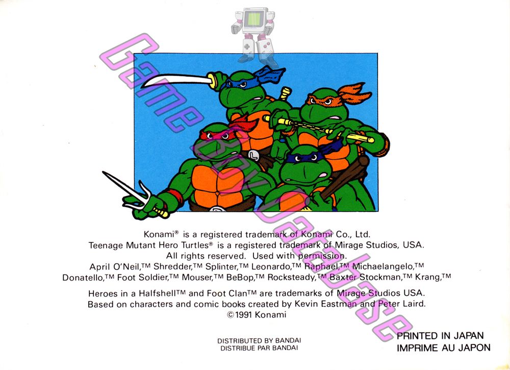 Teenage Mutant Hero Turtles Fall of the Foot Clan FAH Back of the booklet