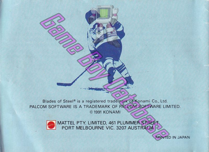 Blades of Steel AUS Back of the booklet