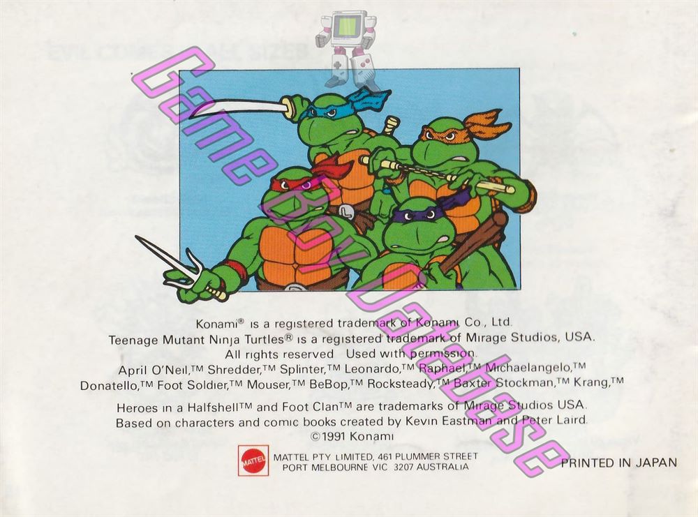 Teenage Mutant Ninja Turtles Fall of the Foot Clan AUS Back of the booklet