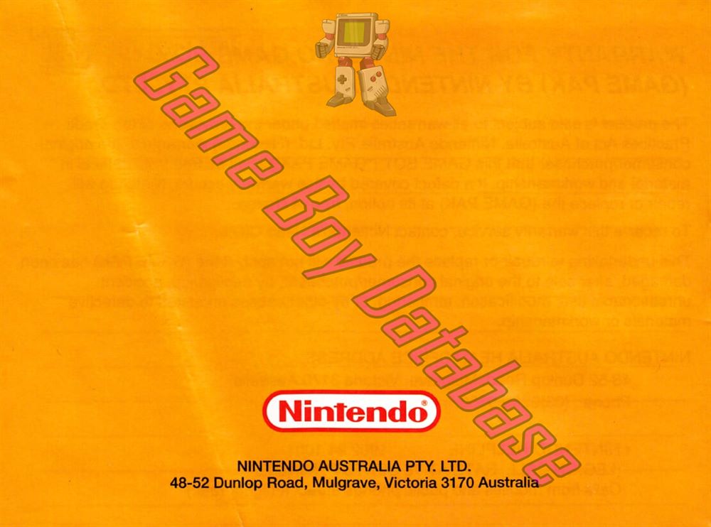 Game Boy Gallery 5 in 1 AUS-1 Back of the booklet