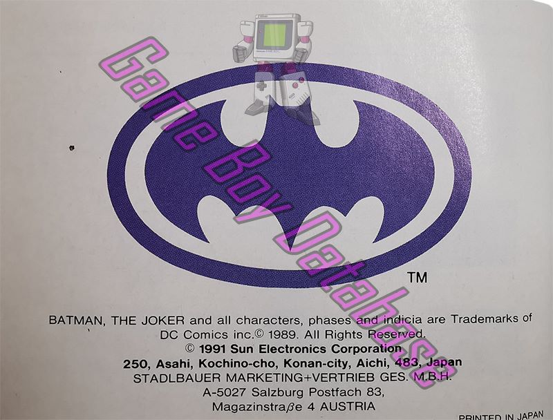 Batman the Video Game FRG Back of the booklet