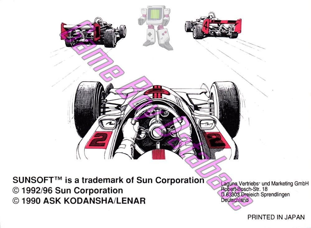 Sunsoft Grand Prix HOL Back of the booklet