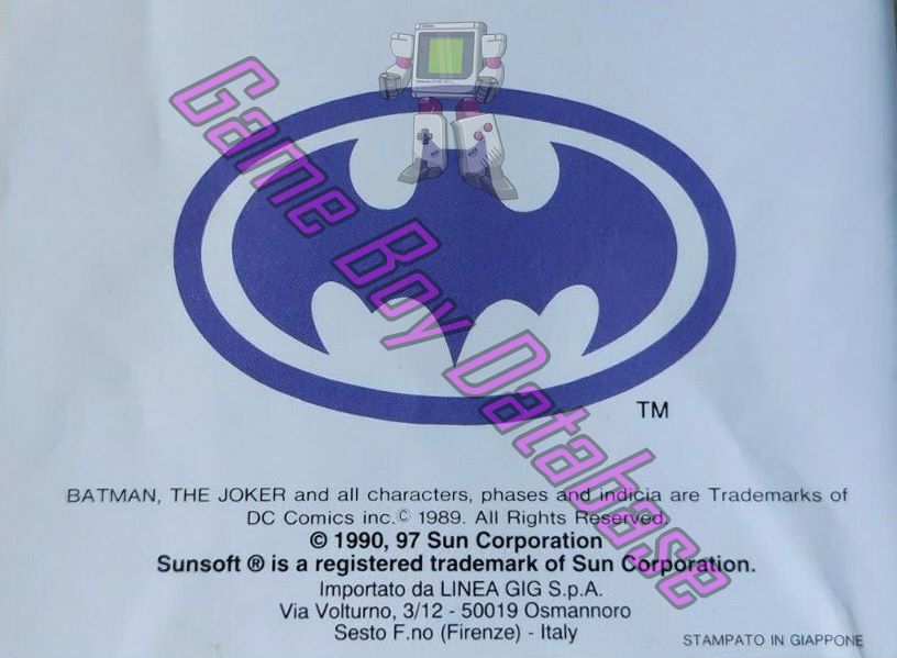 Batman the Video Game ITA-1 Back of the booklet