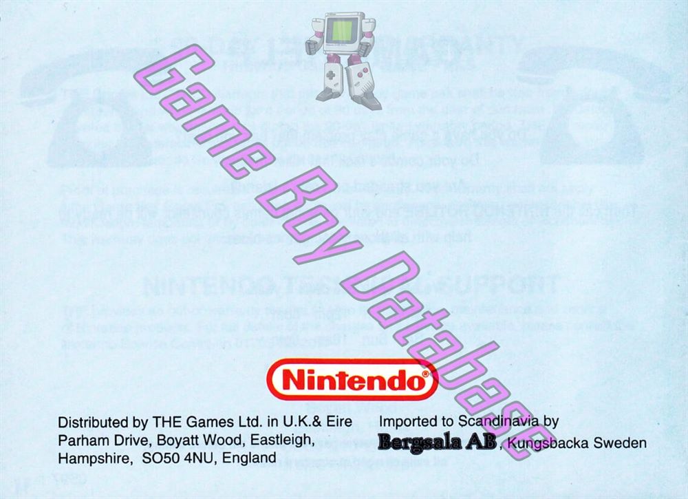 Mega Man Dr. Wily's Revenge UKV-1 Back of the booklet