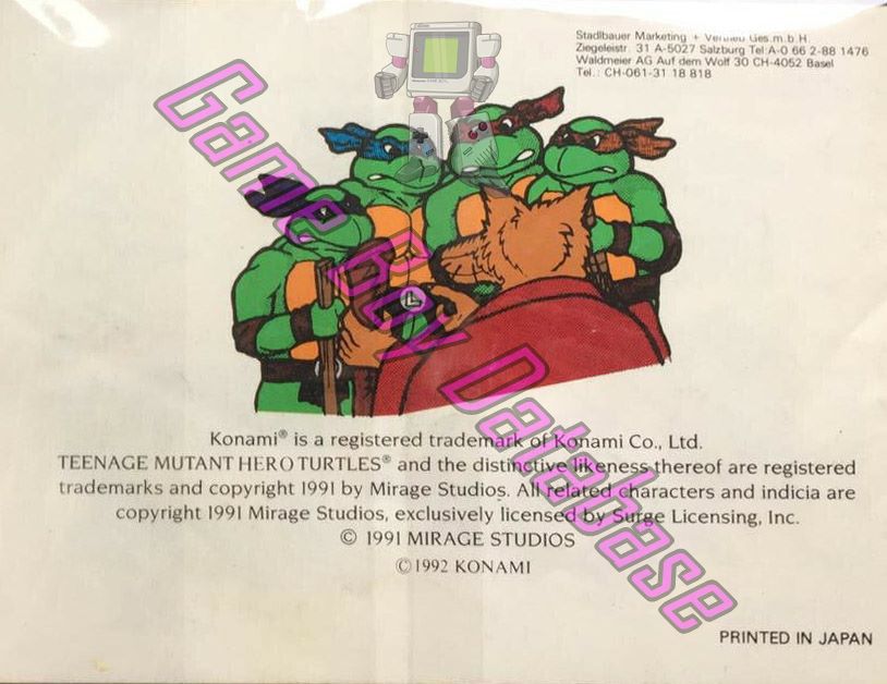 Teenage Mutant Hero Turtles II Back from the Sewers FRG Back of the booklet