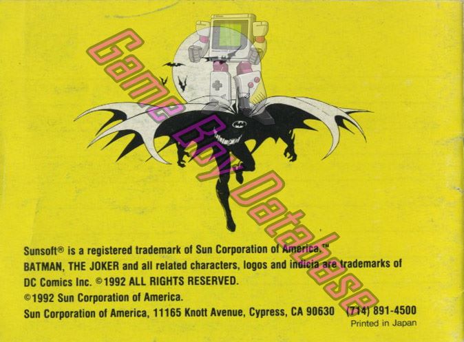 Batman Return of the Joker USA Back of the booklet