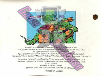 Teenage Mutant Hero Turtles Fall of the Foot Clan NOE Back of the booklet