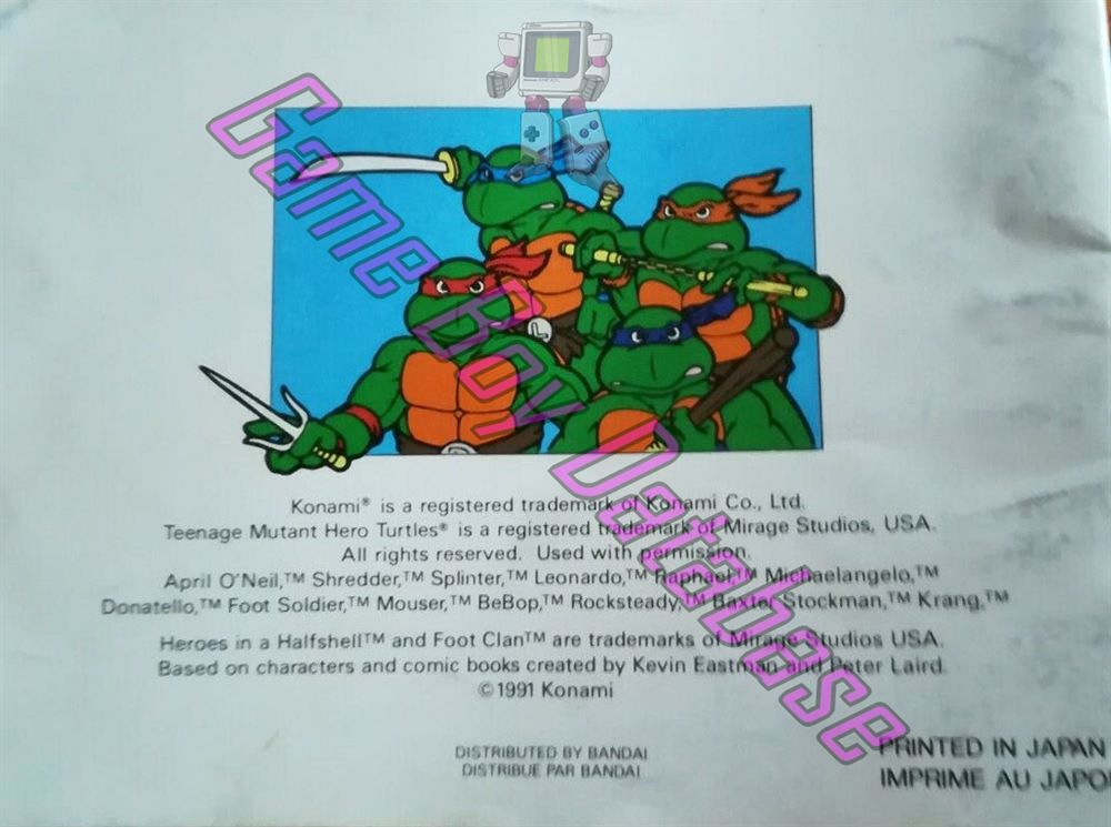 Teenage Mutant Hero Turtles Fall of the Foot Clan FAH Back of the booklet