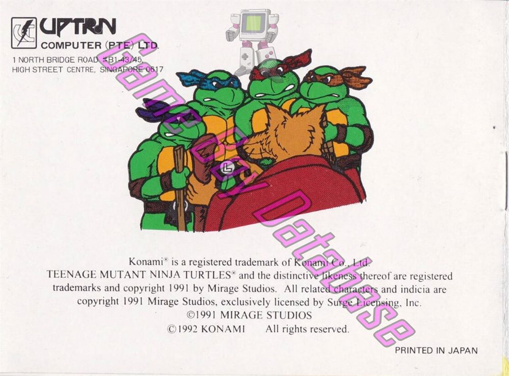 Teenage Mutant Ninja Turtles II Back from the Sewers ASI Back of the booklet