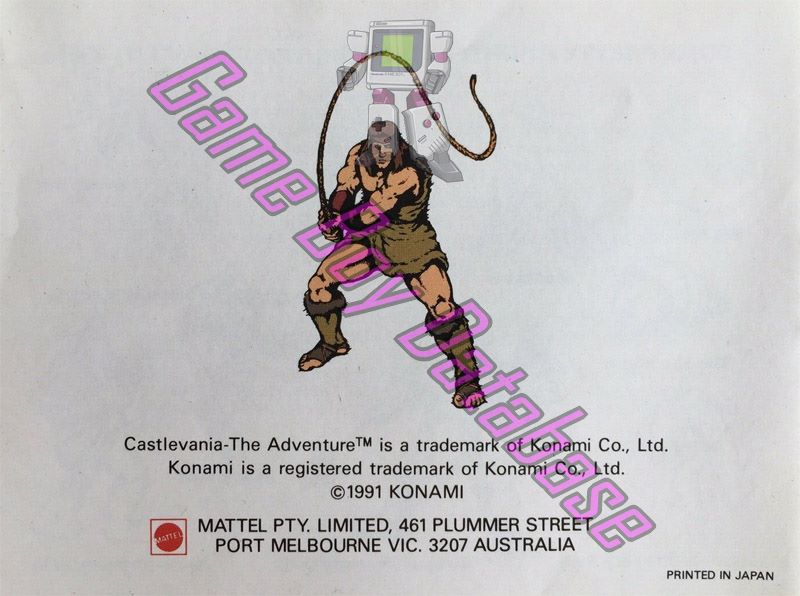 Castlevania the Adventure AUS Back of the booklet