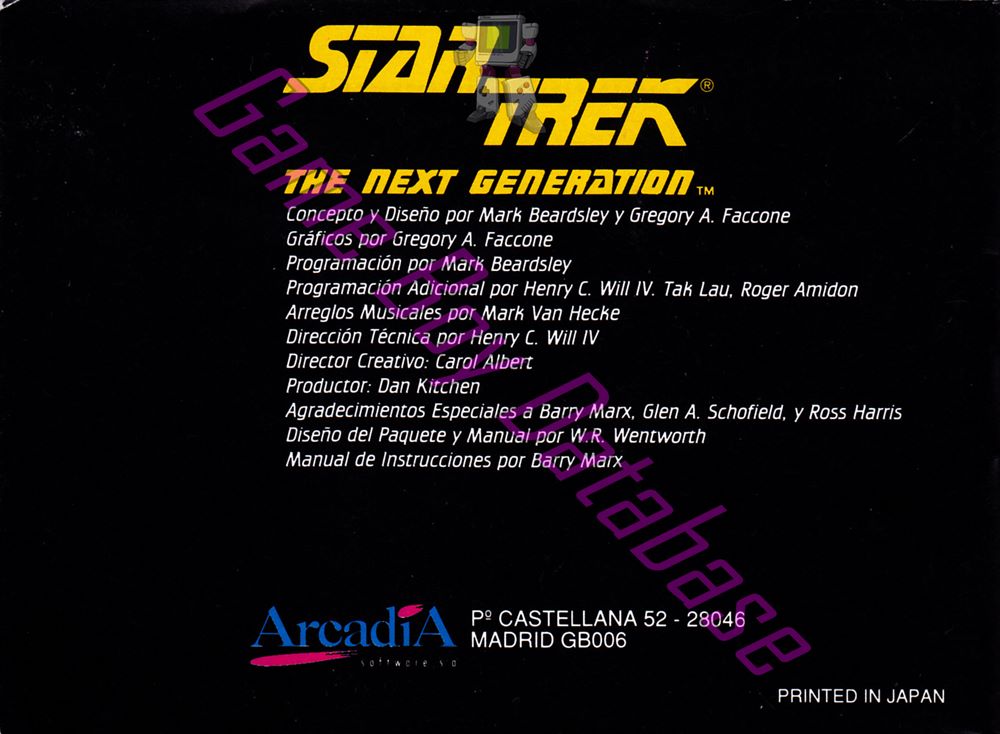 Star Trek the Next Generation ESP Back of the booklet