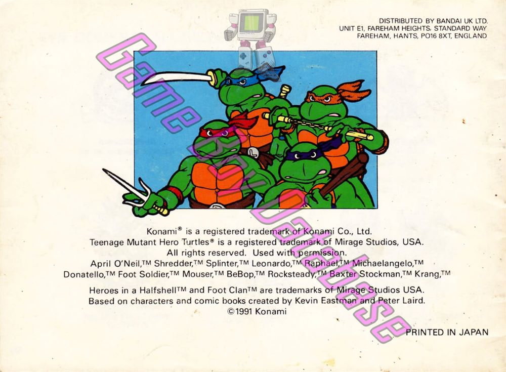 Teenage Mutant Hero Turtles Fall of the Foot Clan UKV Back of the booklet