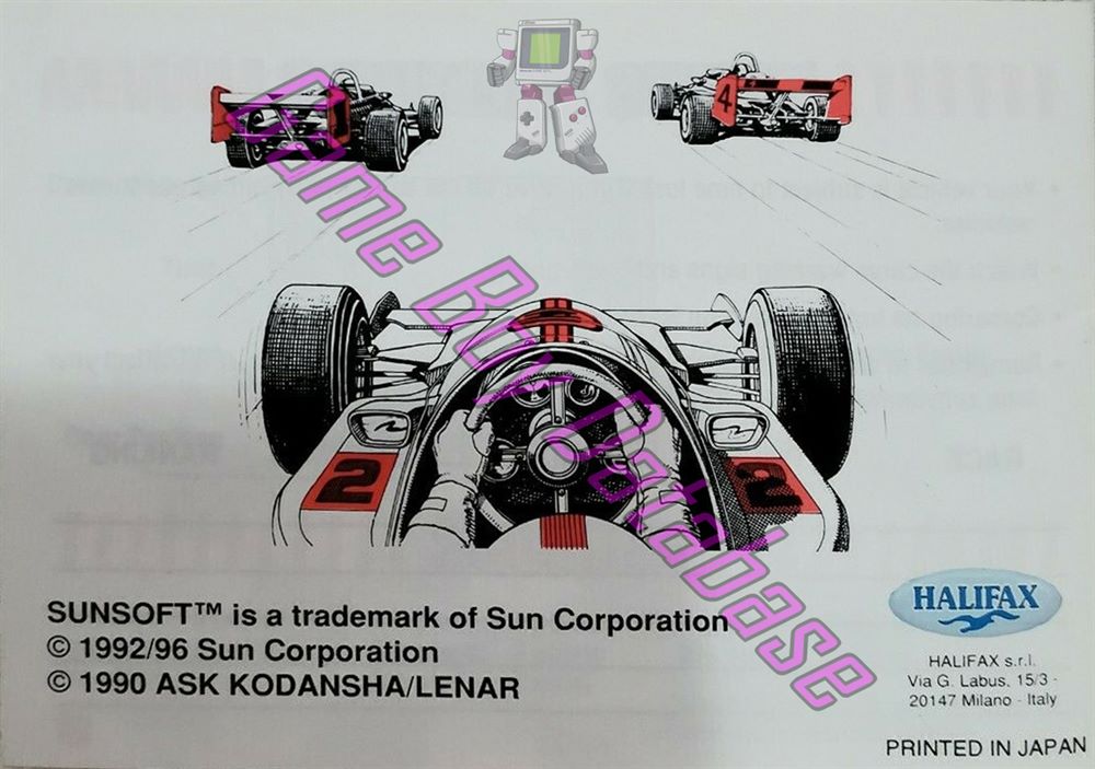 Sunsoft Grand Prix ITA Back of the booklet