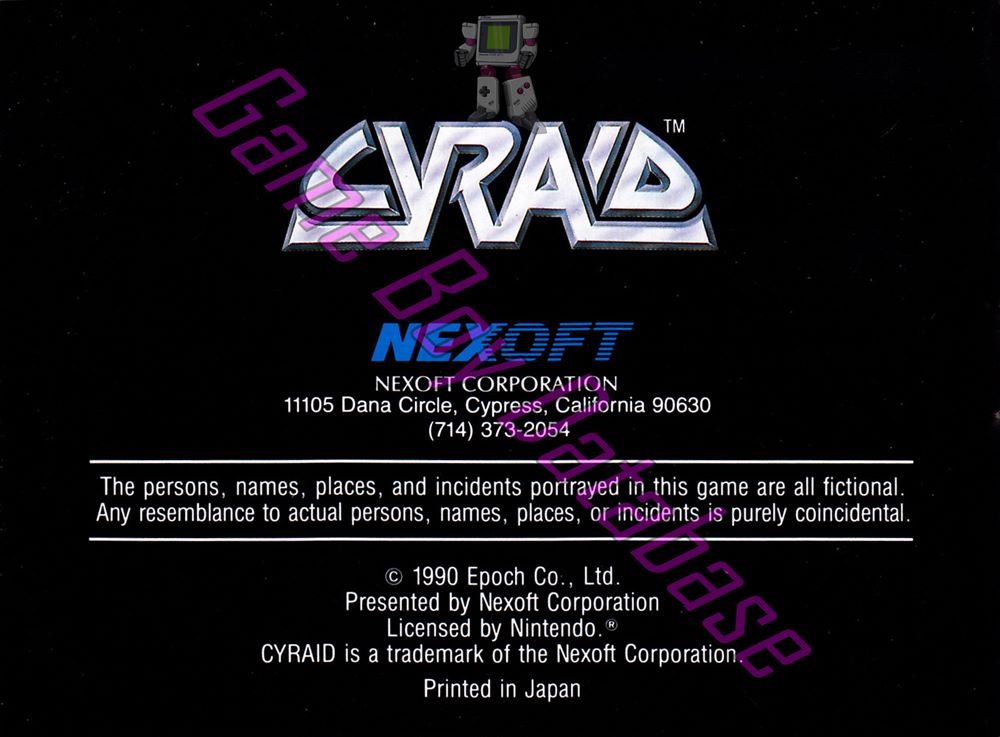 Cyraid USA Back of the booklet