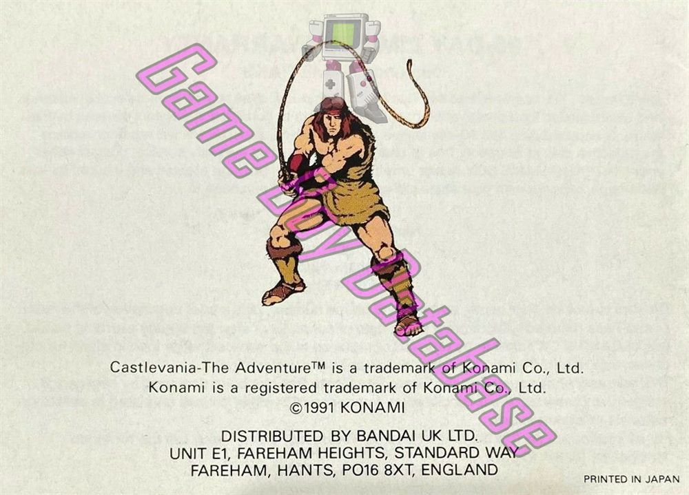 Castlevania the Adventure UKV Back of the booklet