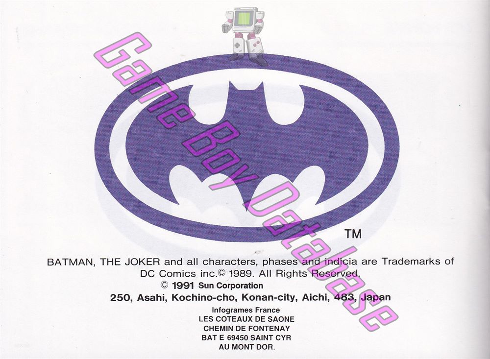 Batman the Video Game FAH-2 Back of the booklet