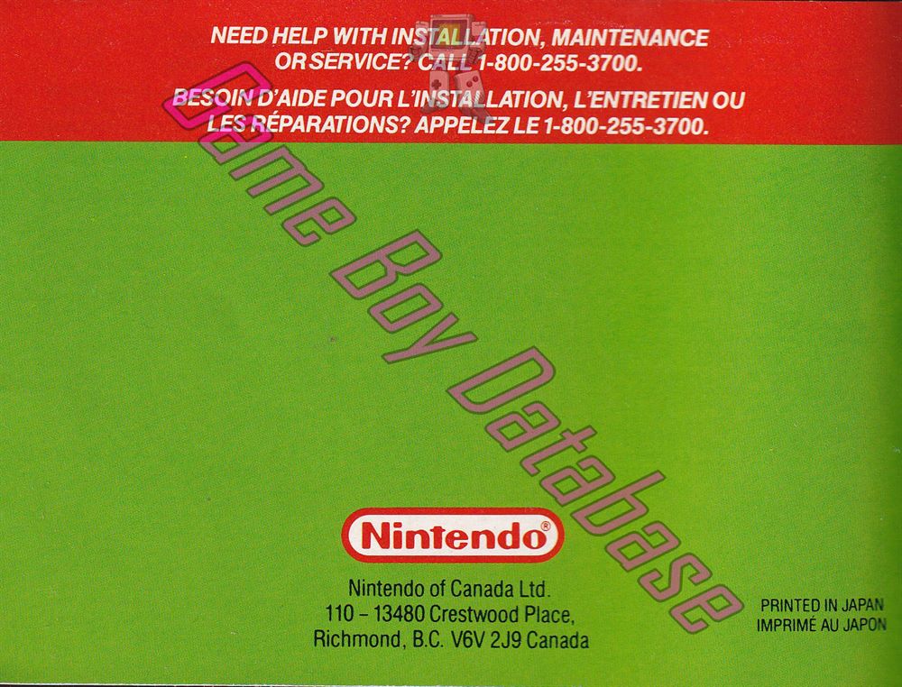 Nintendo World Cup CAN-1 Back of the booklet