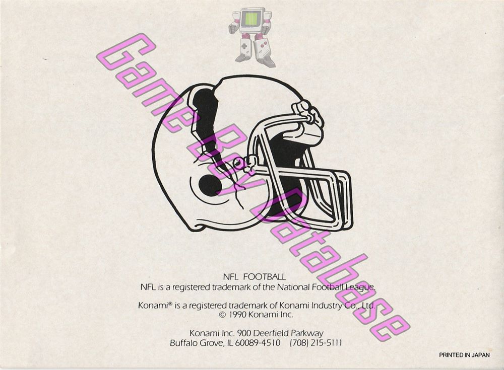 NFL Football USA Back of the booklet