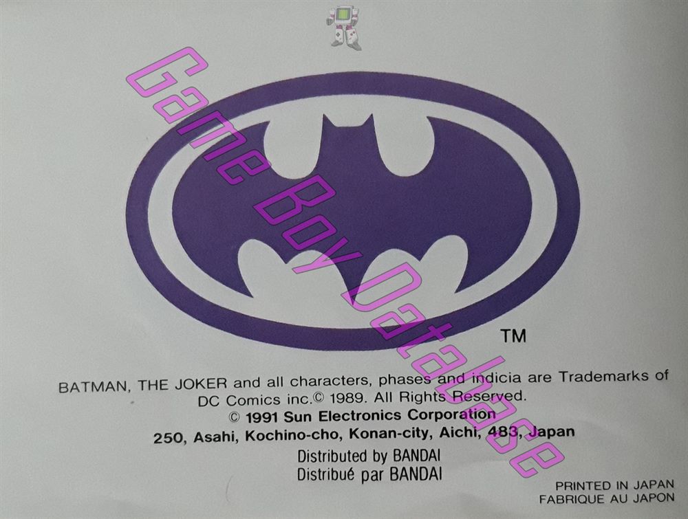 Batman the Video Game FAH Back of the booklet