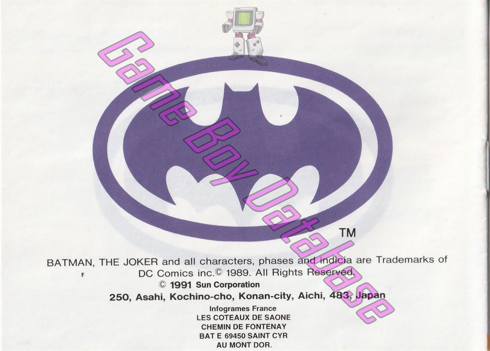 Batman the Video Game FAH-2 Back of the booklet