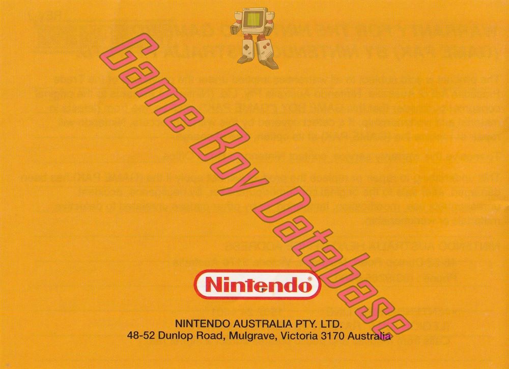 Game Boy Gallery 5 in 1 AUS-1 Back of the booklet