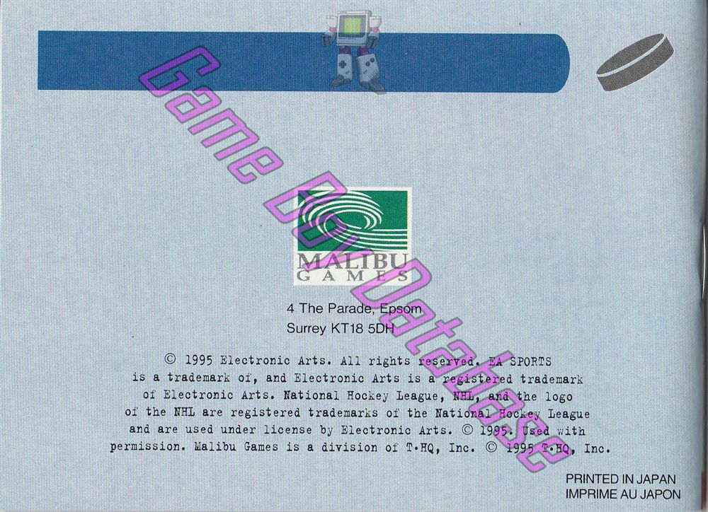 NHL Hockey 95 EUR Back of the booklet