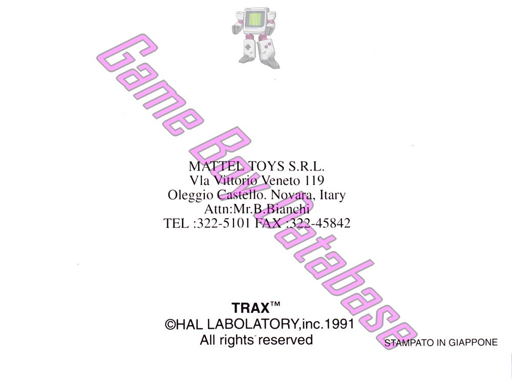 Trax ITA Back of the booklet