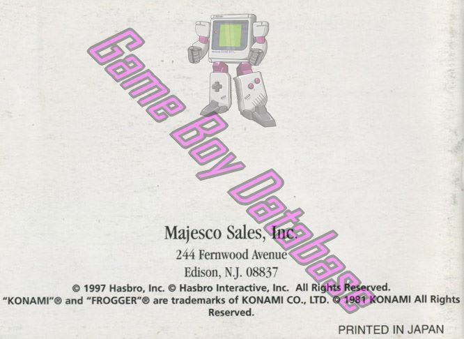 Frogger USA Back of the booklet