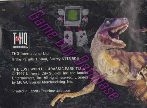 Jurassic Park le Monde Perdu FRA Back of the booklet