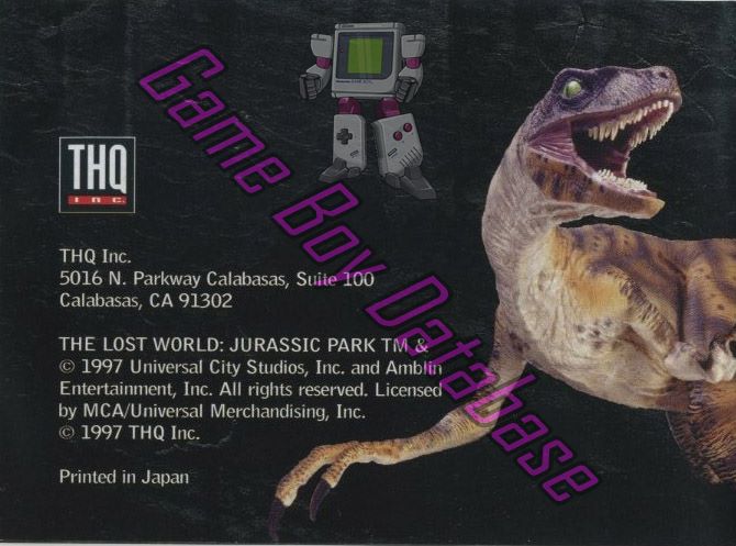 Jurassic Park the Lost World USA Back of the booklet