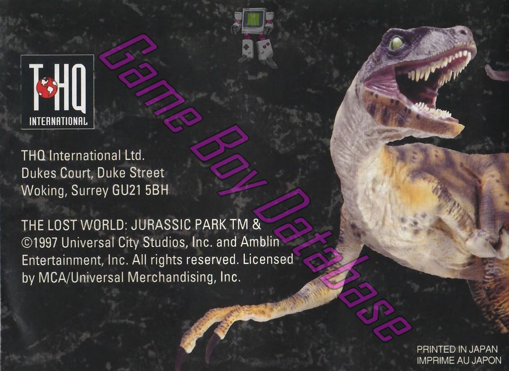 Jurassic Park the Lost World FAH Back of the booklet