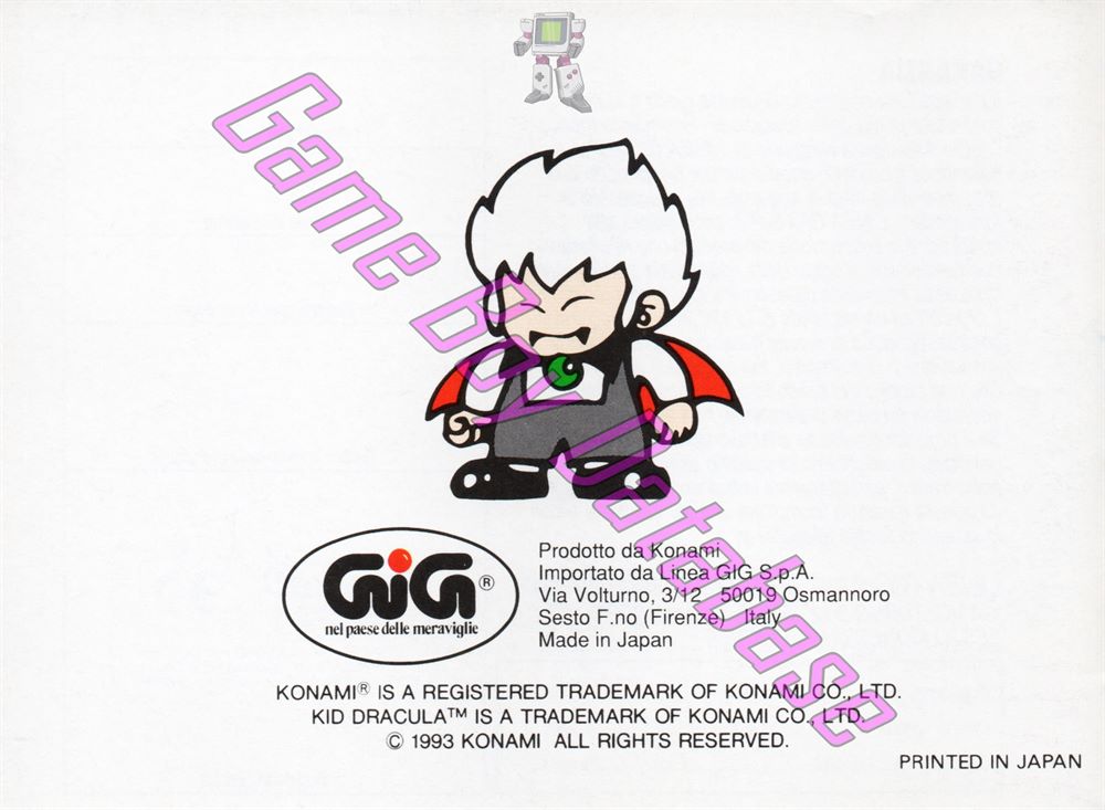 Kid Dracula ITA Back of the booklet