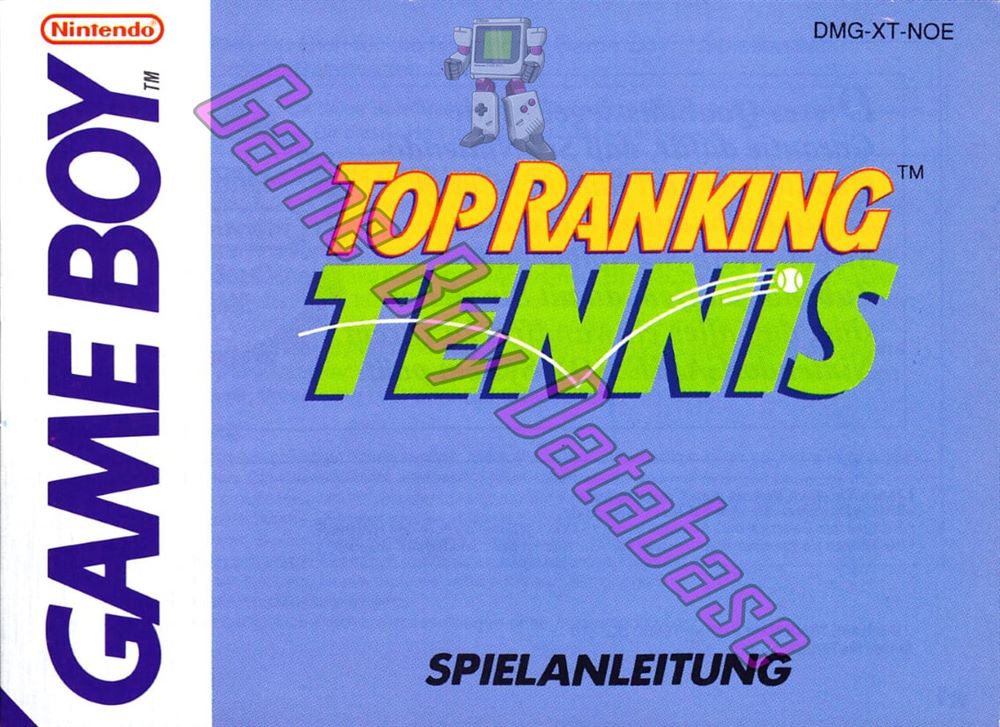 Top Ranking Tennis NOE Front of the booklet