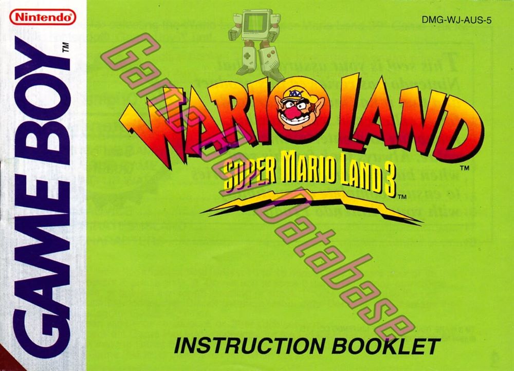 Wario Land: Super Mario Land 3 AUS-1 Front of the booklet