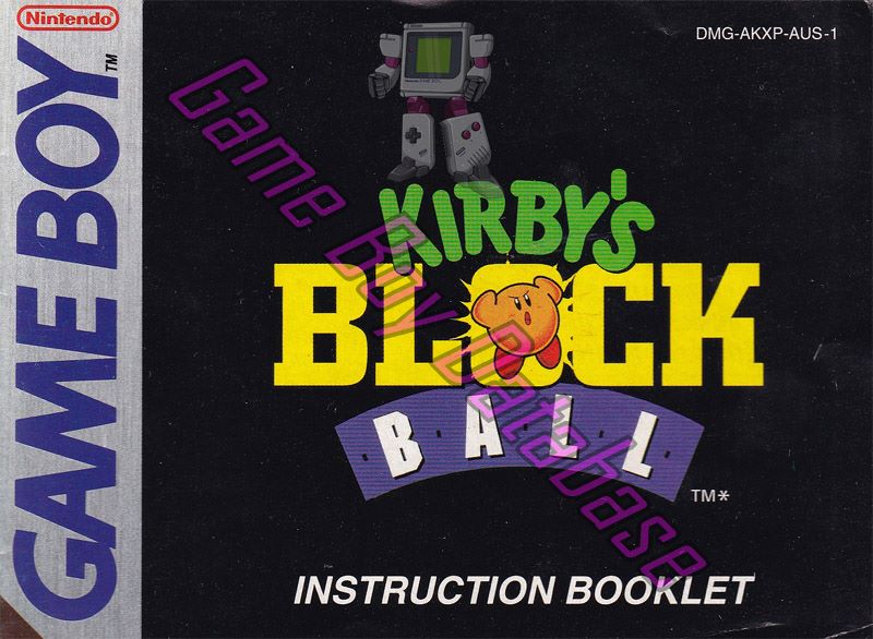 Kirby's Block Ball AUS Front of the booklet