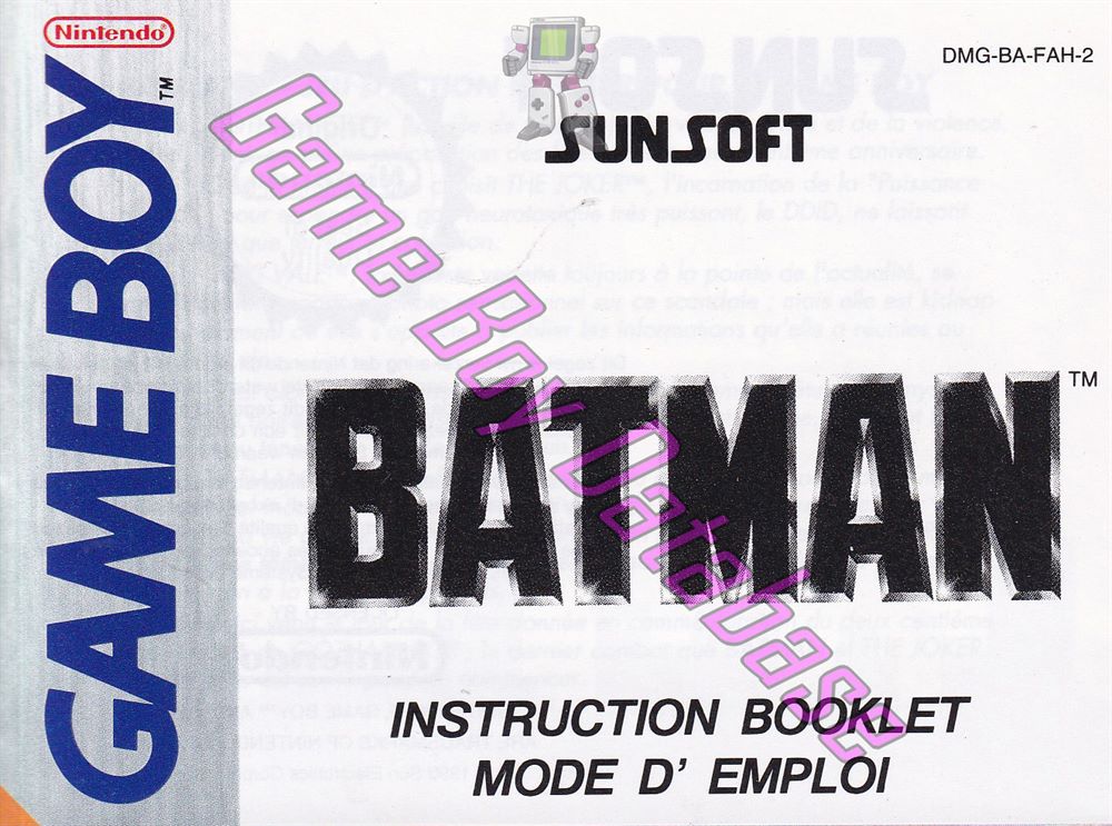 Batman the Video Game FAH-2 Front of the booklet