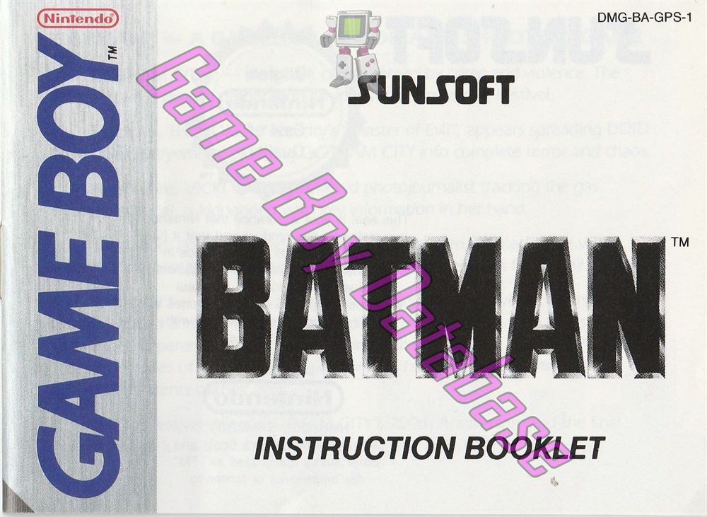 Batman the Video Game GPS-1 Front of the booklet