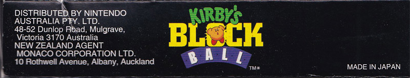 Kirby's Block Ball AUS Box top