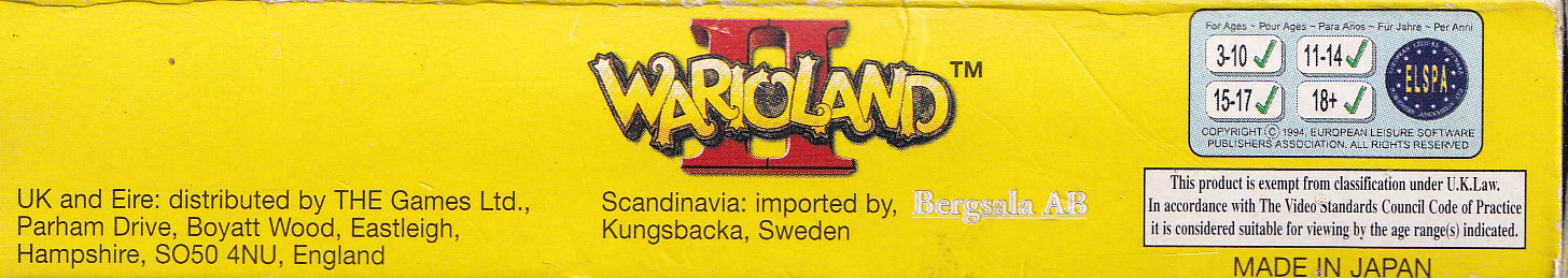 Wario Land II NUKV Box top