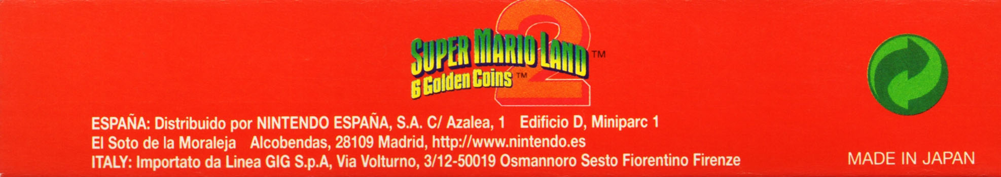 Super Mario Land 2: 6 Golden Coins NEAI-2 Box top